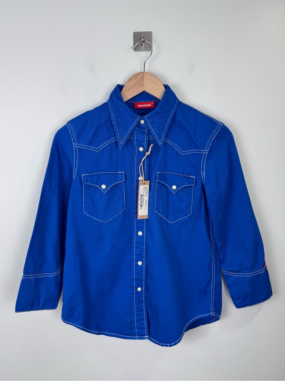NWT Denimist Women Shrunken‎ Cowboy Blue  Button Down Shirt Size XS